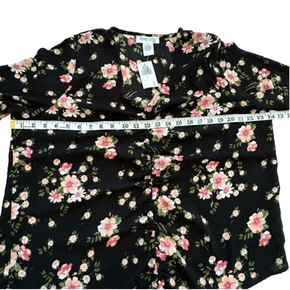 Planet Gold Top Blouse Black Pink Floral V-Neck Bell Sleeve Top Size 1X NEW - Picture 12 of 12